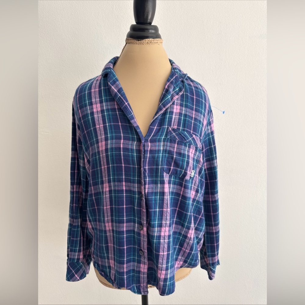 Victoria's Secret Navy and Pink Checkered Shirt